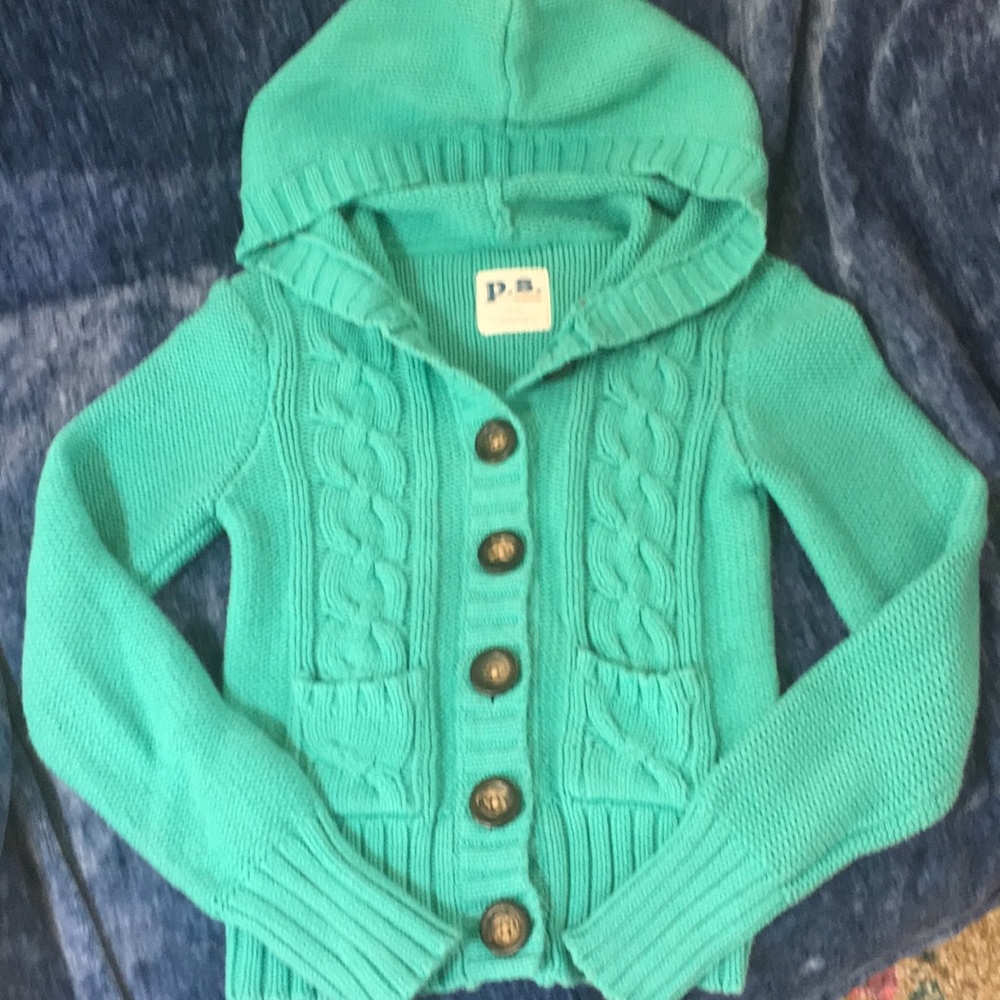 Girls teal blue cable knit sweater Sz 10